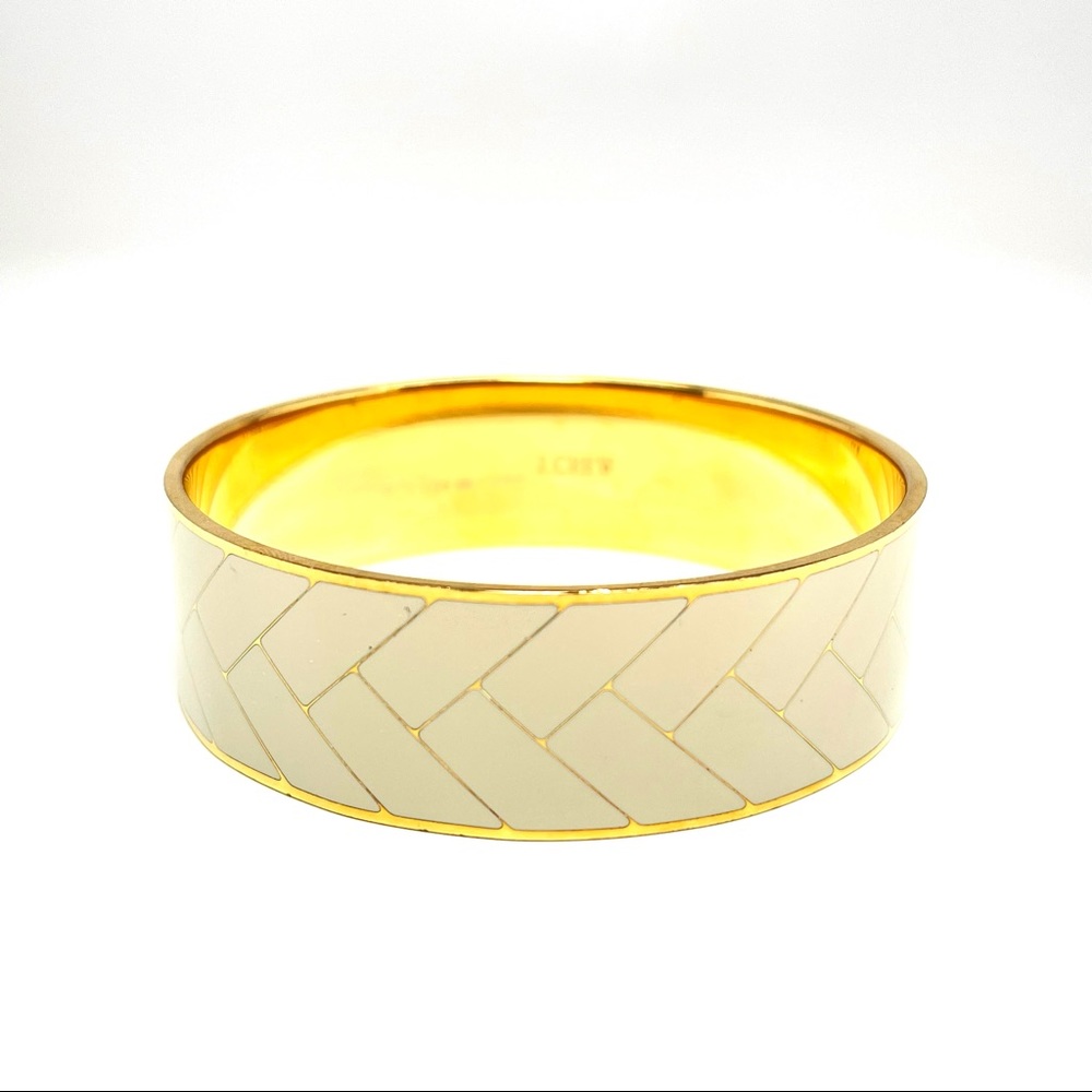 J Crew Enamel Wide Bangle Bracelet Vanilla & Gold